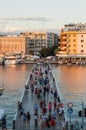 ZADAR, CRO, AUGUST 1: people crossing bridge leading to peninsula and old town on August 1, 2014 in Zadar, Croatia Royalty Free Stock Photo