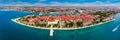 Zadar, Croatia - Aerial panoramic view of the old town of Zadar by the Adriatic sea with sea organ, pier, motorboat, yacht harbor Royalty Free Stock Photo