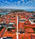 Zadar, Croatia - Aerial panoramic view of the Old Town of Zadar with Cathedral of St. Anastasia, Church of St. Donatus Royalty Free Stock Photo