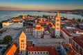 Zadar, Croatia - Aerial view of the old town of Zadar with Church of St. Donatus and Cathedral of St. Anastasia and Adriatic sea Royalty Free Stock Photo
