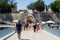 Zadar, Croatia; 07/17/2019: Facade of Bridge Gate and wall from City Bridge in the old town of Zadar, Croatia