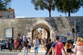 Zadar, Croatia; 07/17/2019: Facade of Bridge Gate and wall from City Bridge in the old town of Zadar, Croatia