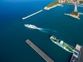 Zadar, Croatia - July 20, 2016: Aerial view of Jadrolinija ferry boats. Royalty Free Stock Photo