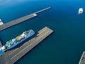 Zadar, Croatia - July 20, 2016: Aerial view of Jadrolinija ferry boats.