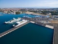 Zadar, Croatia - July 20, 2016: Aerial view of Jadrolinija ferry boats.