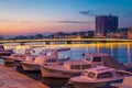 ZADAR, CROATIA - JULY 2015; Evening at the port of Zadar, with l