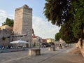 Zadar, Croatia - July 27, 2021: The Five Wells Square and the Captain`s Tower