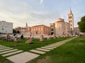 Zadar, Croatia - July 27, 2021: Roman Forum Zadar. Church of St Dominus and Bell Tower. Famous place in the old town