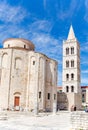 St. Donat church, forum and Cathedral of St. Anastasia bell tower in Zadar, Croatia. Royalty Free Stock Photo