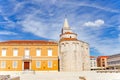 St. Donat church, forum and Cathedral of St. Anastasia bell tower in Zadar, Croatia. Royalty Free Stock Photo