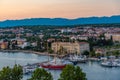 Zadar, Croatia, July 20, 2020: Sunset view of boats mooring in m Royalty Free Stock Photo