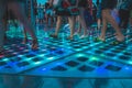 Zadar, Croatia - July 26 2018: Waterfront of Zadar at night. People exploring the Greeting To The Sun monument which are lights