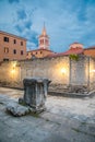 Zadar, Croatia - July, 2019: Zadar historic square and church evening view, Dalmatia, Croatia