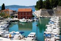 Zadar, Croatia; 07/17/2019: Lucica Fosa Zadar harbour full of boats and walls of the city in the old town of Zadar Royalty Free Stock Photo