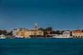 Zadar, Croatia - Panoramic view of the old town of Zadar at sunset with illuminated Cathedral of St. Anastasia bell tower Royalty Free Stock Photo