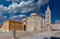 Zadar, Croatia - The Roman Forum of the old city of Zadar with the Church of St. Donatus and St. Anastasia Cathedral bell tower Royalty Free Stock Photo