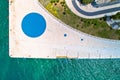 Zadar famous landmarks aerial view. Greetings to the sun and sea organs view from above Royalty Free Stock Photo