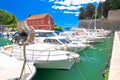 Zadar. Historic Fosa harbor bay in Zadar boats and architecture colorful view