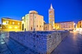 Zadar historic square and church evening view