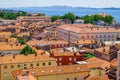 Zadar, old city, bird fly view. View of the medieval city from the tower in the city center Royalty Free Stock Photo
