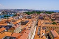 Zadar, old city, bird fly view. View of the medieval city from the tower in the city center Royalty Free Stock Photo