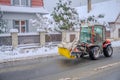 Zadni Treban- Czech- 2 December 2023: Profile View of snowplow removing the snow