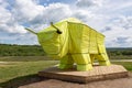 Zadonsky district, Lipetsk region, Russia - June 5, 2022: art image of a bull in a safari park for family holidays