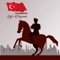 Zafer bayrami celebration with soldier in horse and cityscape