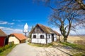Zagorje hills cottage and st. Vinko statue Royalty Free Stock Photo