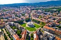 Zagreb aerial. The Mestrovic pavillion and town of Zagreb aerial view Royalty Free Stock Photo