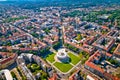 Zagreb aerial. The Mestrovic pavillion and town of Zagreb aerial view Royalty Free Stock Photo