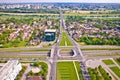 Zagreb. Aerial view of Zagreb and Sava river above fountains square Royalty Free Stock Photo