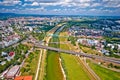 Zagreb. Aerial view of Sava river and city of Zagreb panorama Royalty Free Stock Photo