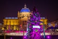 Zagreb Art Pavilion with decorated purple Christmas tree, Croatia Royalty Free Stock Photo