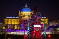 Zagreb Art Pavilion with decorated red Christmas tree, Croatia Royalty Free Stock Photo