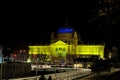 Zagreb art pavilion by night with skating ring in Christmas Royalty Free Stock Photo