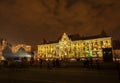 Zagreb Arts and crafts museum and music academy during festival of light, coloured in colorful light animations