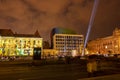 Zagreb Arts and crafts museum and music academy during festival of light, coloured in colorful light animations