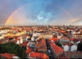 Zagreb cityspace with rainbow