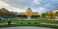 Zagreb, Croatia, April 24, 2019: People enjoying in nice spring day in park Art pavilion in colorful park Royalty Free Stock Photo