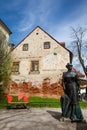 Statue of famous writer Marija Juric Zagorka and sun clock in Zagreb