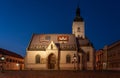 Zagreb, Croatia - Aug 9, 2020: St. Mark church at night in old town center Royalty Free Stock Photo