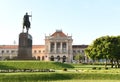 Zagreb, Croatia - August 18, 2017: Zagreb main train station building and Statue of King Tomislav (Zagreb Glavni kolodvor).