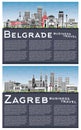 Zagreb Croatia and Belgrade Serbia City Skyline set with Color Buildings, Blue Sky and Copy Space Royalty Free Stock Photo