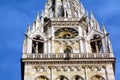 Zagreb, Croatia, Cathedral. white stone tower and clock detail Royalty Free Stock Photo