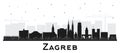 Zagreb Croatia City Skyline silhouette with black Buildings isolated on white. Zagreb Cityscape with Landmarks. Business Travel