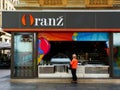 Zagreb, Croatia. colorful ice cream parlor called Oranz on street corner