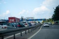 Heavy trafiic with congestions at Toll gate Lucko in Zagreb, Croatia during touristic season Royalty Free Stock Photo