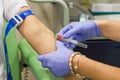 Zagreb, Croatia - June 14, 2017: Hands of female doctor taking b