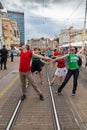 15th Zagreb pride. LGBTIQ activists dancing at the main square.